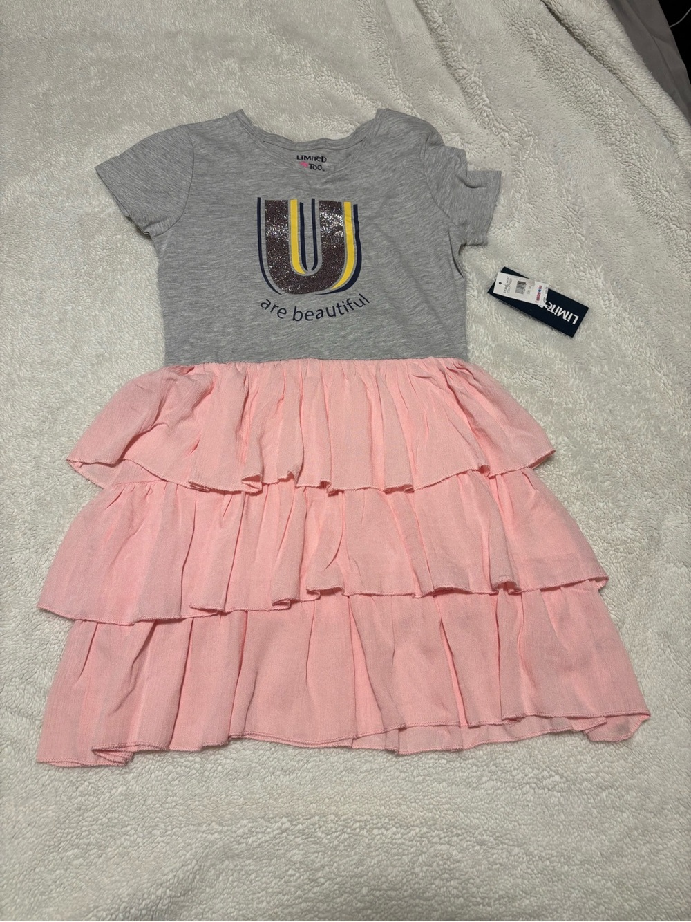Limited Too Girls Pink Ruffle Dress - 'U Are Beautiful' Graphic size 10